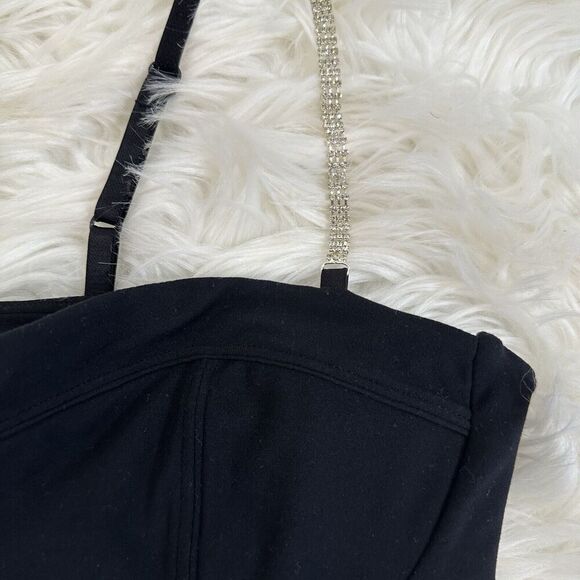 Carbon38 Womens Corset Tank Rhinestone Straps Size Large Black Shimmery Sexy - Picture 5 of 6